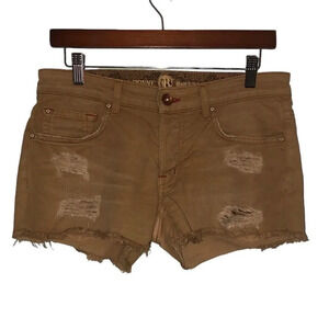 RICH & SKINNY Sz 27 Women's Khaki Devastated Button Fly Frayed Distressed Shorts